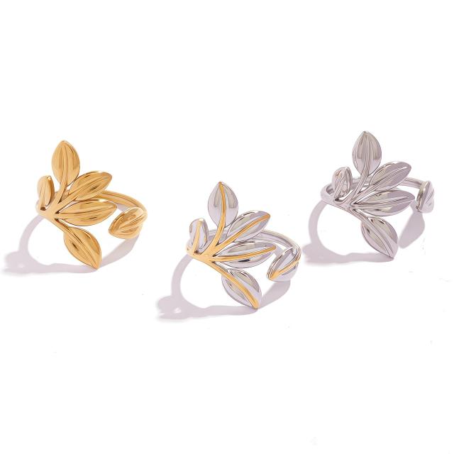 Natural leaf design stainless steel rings