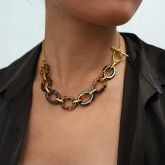 Leopard Print acrylic circle Stainless Steel Necklace Acrylic Resin Necklace