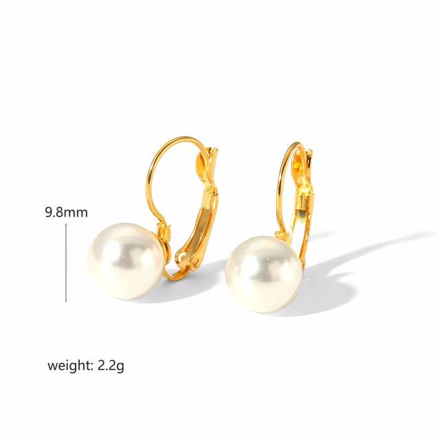French retro style buckle size pearl earrings stainless steel earrings