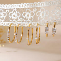 18KG easy match diamond hoop earrings stainless steel earrings