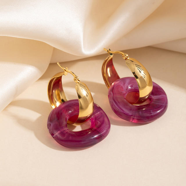 Oversize resin circle stainless steel earrings hoop earrings