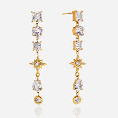 18KG cubic zircon star moon stainless steel earrigns dangle earrings