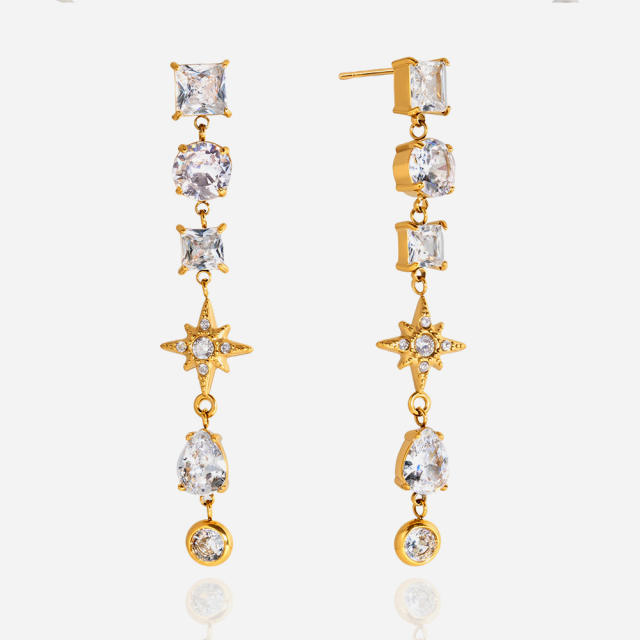 18KG cubic zircon star moon stainless steel earrigns dangle earrings