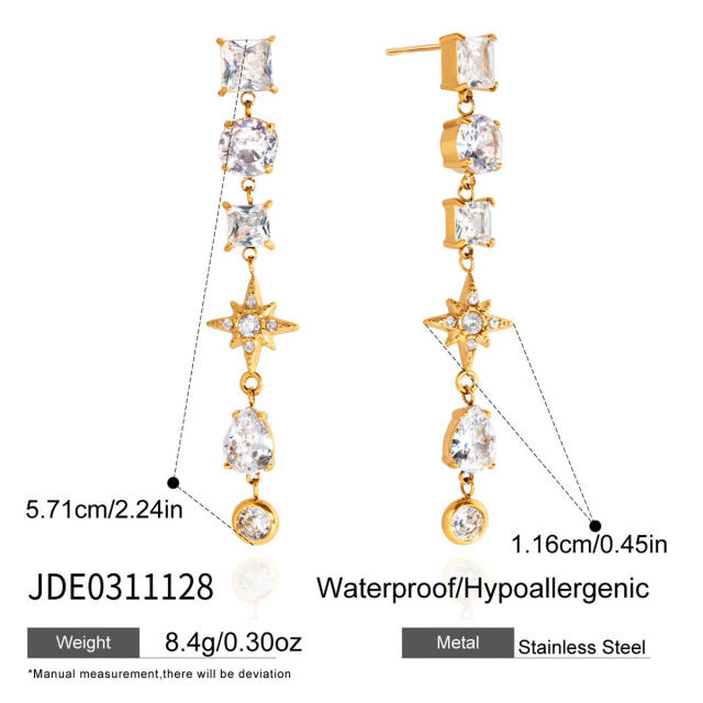 18KG cubic zircon star moon stainless steel earrigns dangle earrings