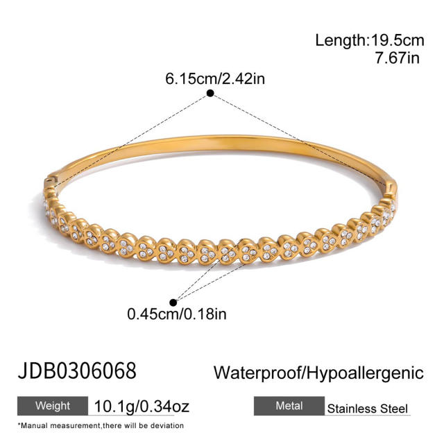 Rhinestone inlaid diamond stainless steel bangle bracelet