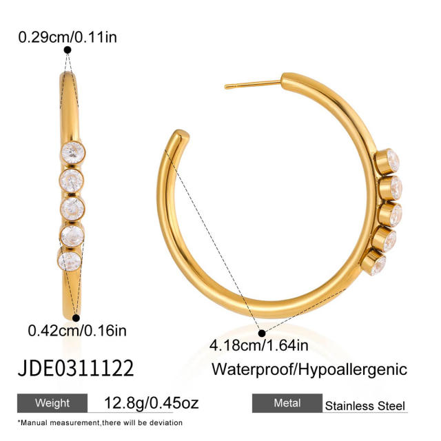 18KG easy match diamond hoop earrings stainless steel earrings