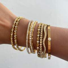 Rhinestone inlaid diamond stainless steel bangle bracelet