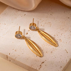 Easy match geometric leaf stainless steel earrings