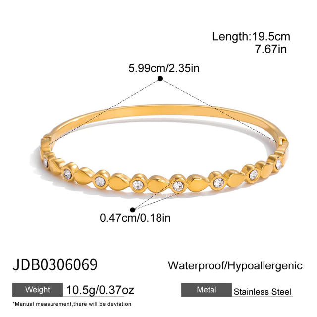 Rhinestone inlaid diamond stainless steel bangle bracelet