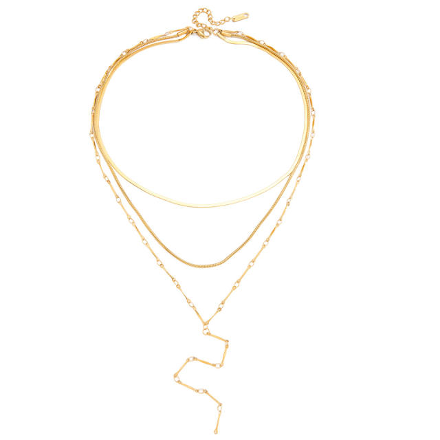 18KG three layer stainless steel necklace Y shape necklace long necklace