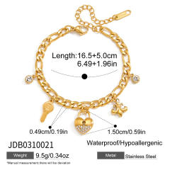 Elegant diamond key padlock charm stainless steel bracelet
