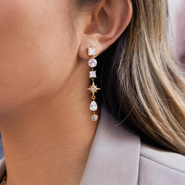 18KG cubic zircon star moon stainless steel earrigns dangle earrings