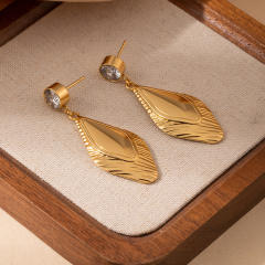 Easy match geometric leaf stainless steel earrings