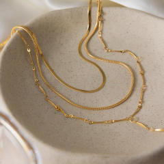 18KG three layer stainless steel necklace Y shape necklace long necklace