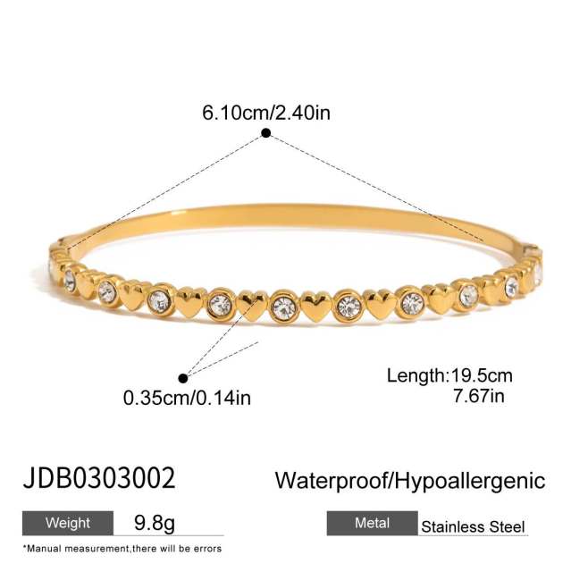 Rhinestone inlaid diamond stainless steel bangle bracelet