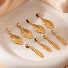 Easy match geometric leaf stainless steel earrings