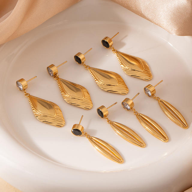 Easy match geometric leaf stainless steel earrings