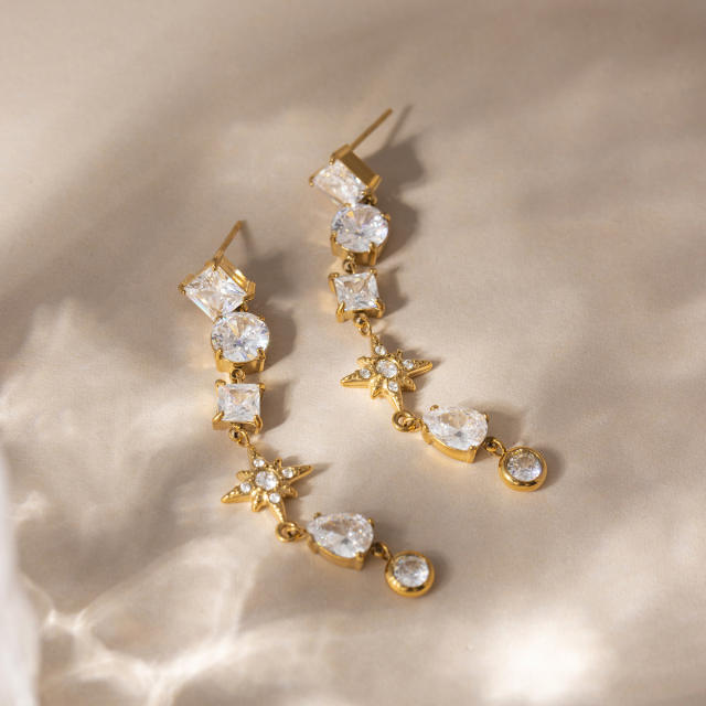 18KG cubic zircon star moon stainless steel earrigns dangle earrings