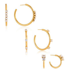 18KG easy match diamond hoop earrings stainless steel earrings