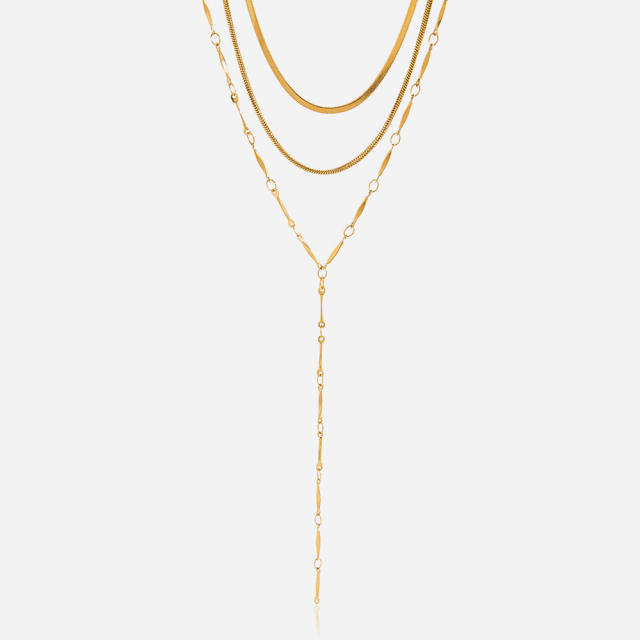 18KG three layer stainless steel necklace Y shape necklace long necklace