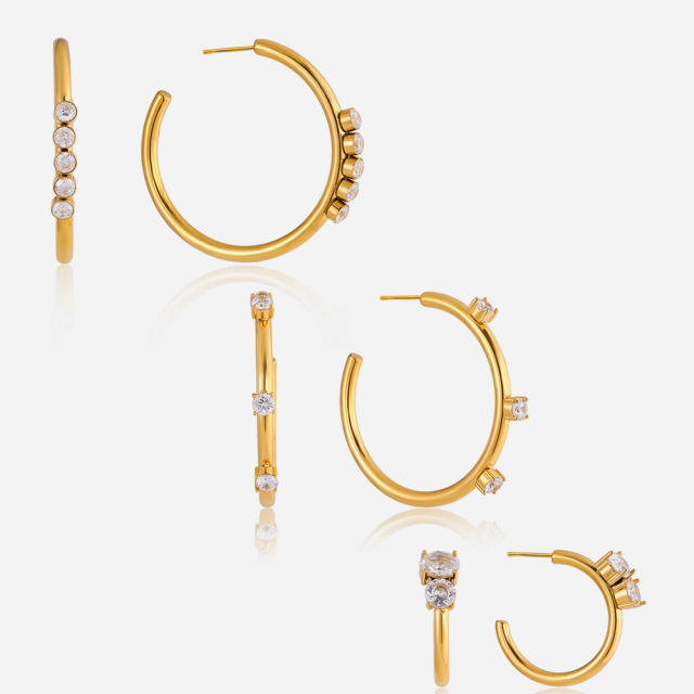 18KG easy match diamond hoop earrings stainless steel earrings
