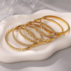 Rhinestone inlaid diamond stainless steel bangle bracelet