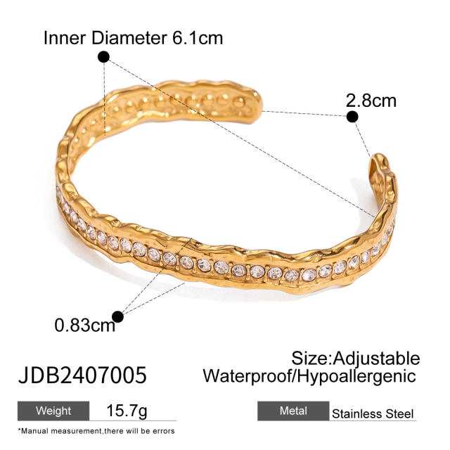 Rhinestone inlaid diamond stainless steel bangle bracelet