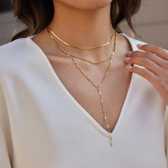 18KG three layer stainless steel necklace Y shape necklace long necklace