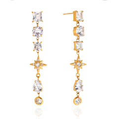 18KG cubic zircon star moon stainless steel earrigns dangle earrings