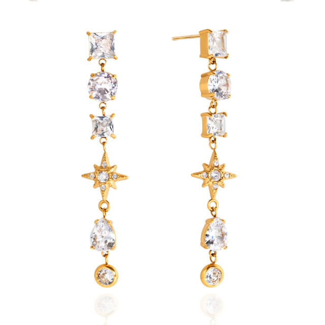 18KG cubic zircon star moon stainless steel earrigns dangle earrings