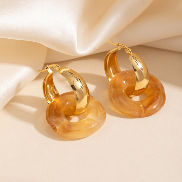 Oversize resin circle stainless steel earrings hoop earrings