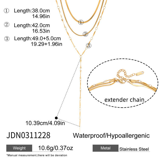18KG three layer stainless steel necklace Y shape necklace long necklace