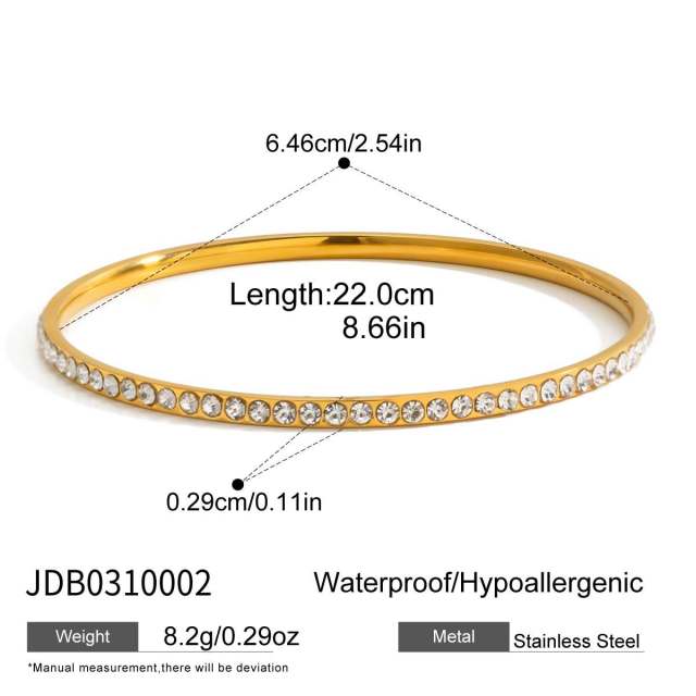 Rhinestone inlaid diamond stainless steel bangle bracelet
