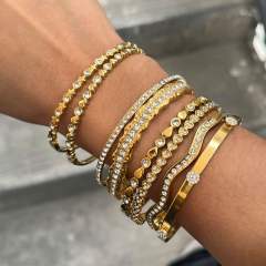 Rhinestone inlaid diamond stainless steel bangle bracelet