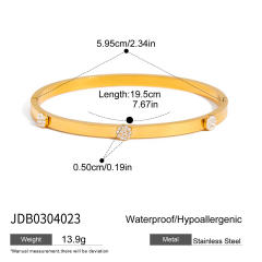 Rhinestone inlaid diamond stainless steel bangle bracelet