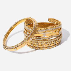 Rhinestone inlaid diamond stainless steel bangle bracelet