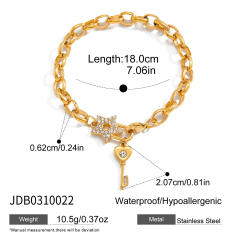Elegant diamond key padlock charm stainless steel bracelet