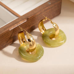 Oversize resin circle stainless steel earrings hoop earrings