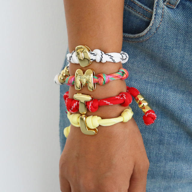 Dopamine Thick Multi-Colorful Rope Glossy Bubble 26 English Letters Women's Bracelet initial bracelet