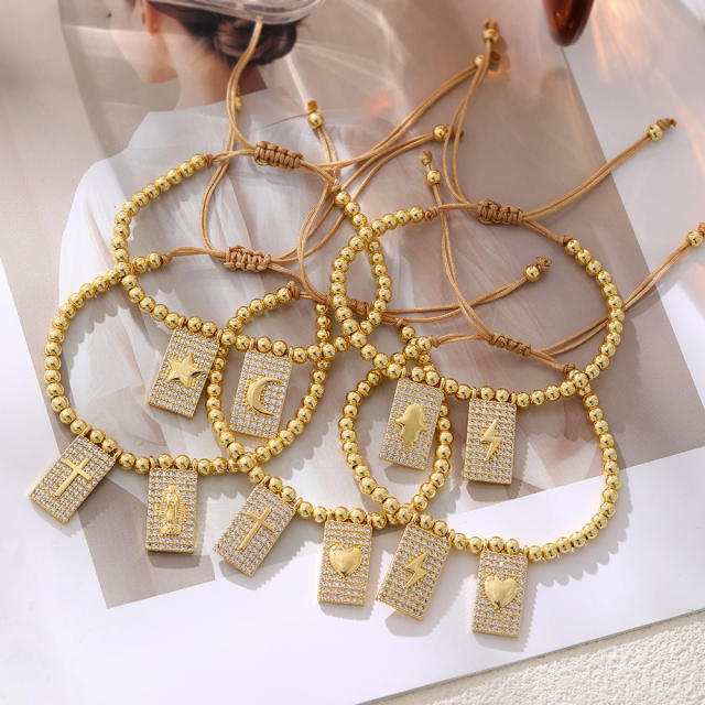Copper-set zircon square cross heart-shaped bracelet for Valentine's Day
