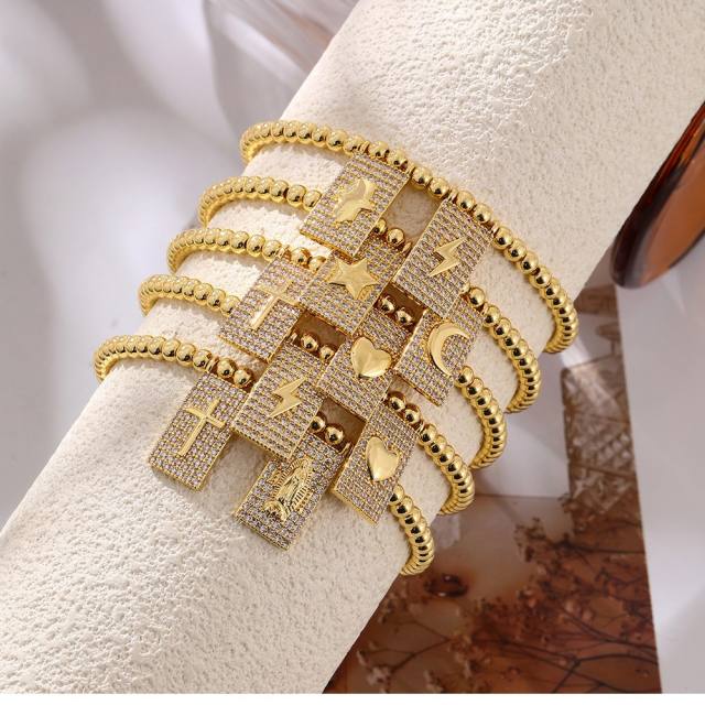 Copper-set zircon square cross heart-shaped bracelet for Valentine's Day