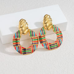 Boho color enamel hollow out stainless steel earrings