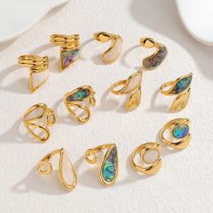 Vintage color shell inlaid geometric stainless steel rings