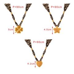 Oversize stainless Steel Clover Heart Five-Pointed Star pendant leopard fabric chain necklace