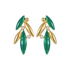 Fashion Inlaid Pearl Bamboo Leaf Earrings stainless steel earrings