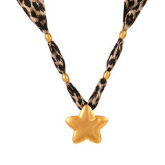 Oversize stainless Steel Clover Heart Five-Pointed Star pendant leopard fabric chain necklace
