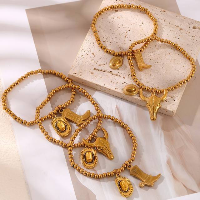 Hot-Selling Designer Hat Pistol Boots New Western Cowboy Series Beaded Bracelet stainless steel bracelet