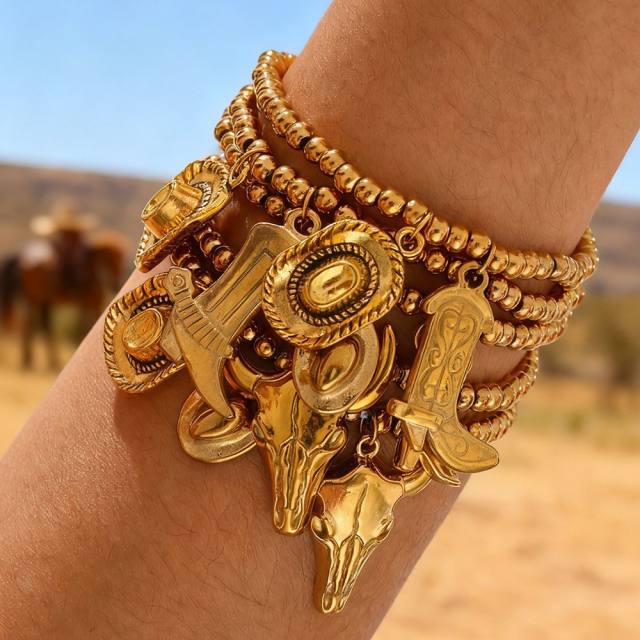 Hot-Selling Designer Hat Pistol Boots New Western Cowboy Series Beaded Bracelet stainless steel bracelet