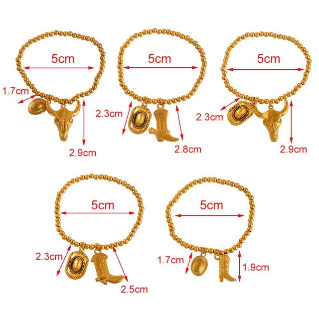 Hot-Selling Designer Hat Pistol Boots New Western Cowboy Series Beaded Bracelet stainless steel bracelet