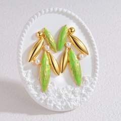 Fashion Inlaid Pearl Bamboo Leaf Earrings stainless steel earrings